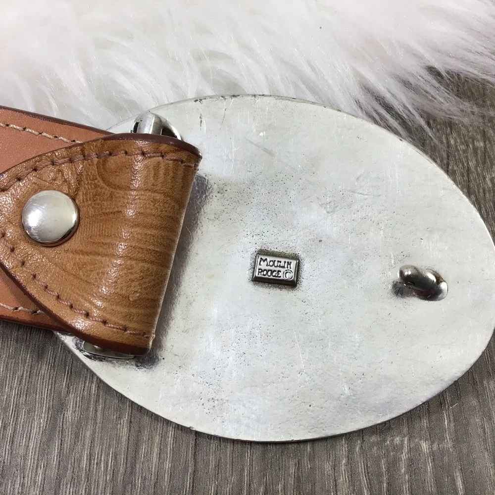 Moulin Rogue Silver Buckle Tan Tooled Leather Belt